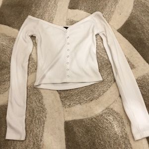 White button up off the shoulder top